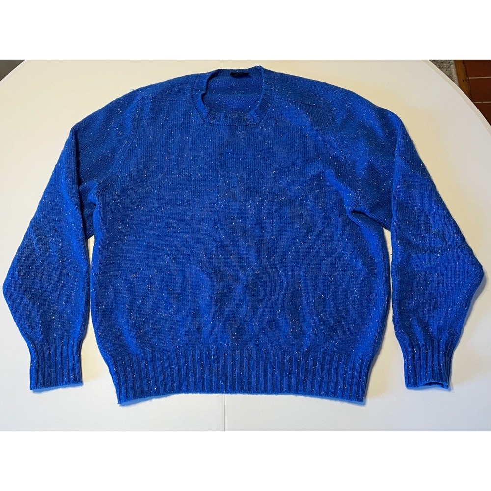 VTG 80s Abercrombie XL Blue Shetland Wool Crewneck Sweater Donegal Tweed Irish